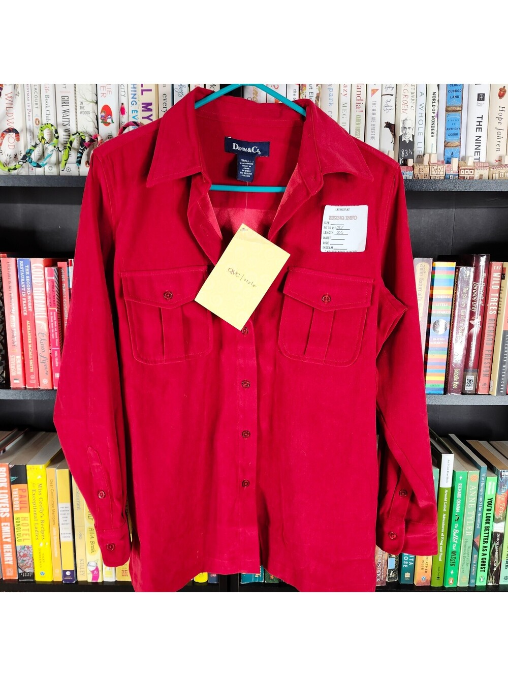 Denim & Co. Red Stretch Button Front Utility Shirt Jacket Small
